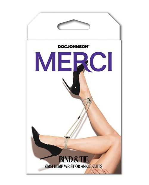 Merci Hogtie - Bind & Tie Wrist or Ankle Cuffs - 6 mm Hemp -Black Adult Novelties Doc Johnson