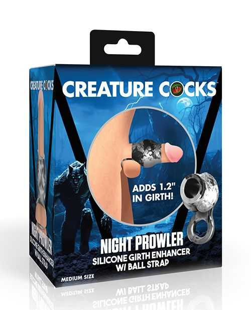 Creature Cocks Night Prowler Silicone Penis Sleeve & Ball Stretcher - Medium, Silver/Black Adult Novelties Creature Cocks
