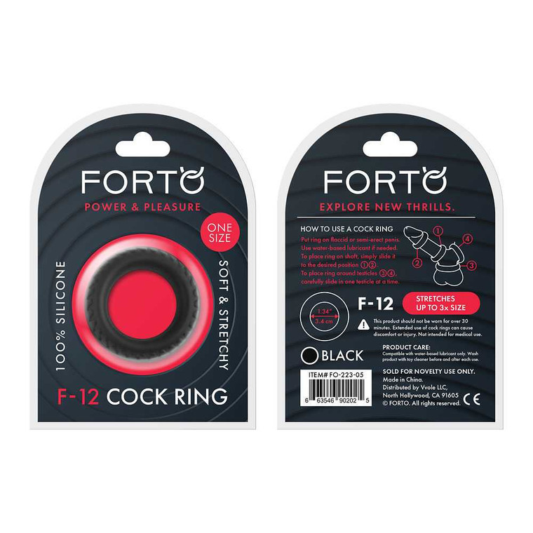Forto F-12 Cock Ring - Black Adult Novelties Forto