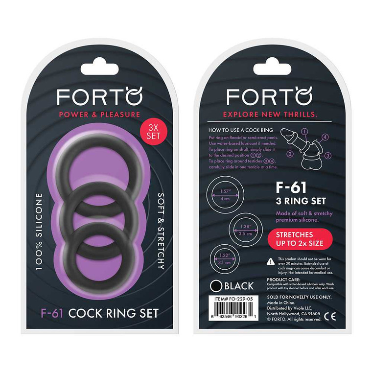 Forto F-61 3 Piece Cock Ring Set - Black Adult Novelties Forto