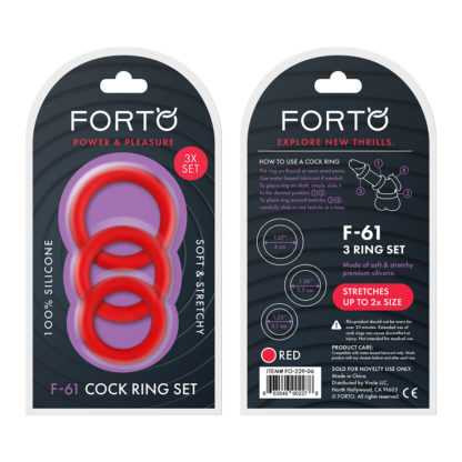 Forto F-61 3 Piece Cock Ring Set - Red Adult Novelties Forto