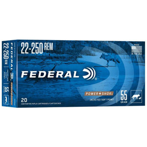 Federal Power-Shok, 22-250 Rem, 55gr, Jacketed Soft Point, 3650 fps
