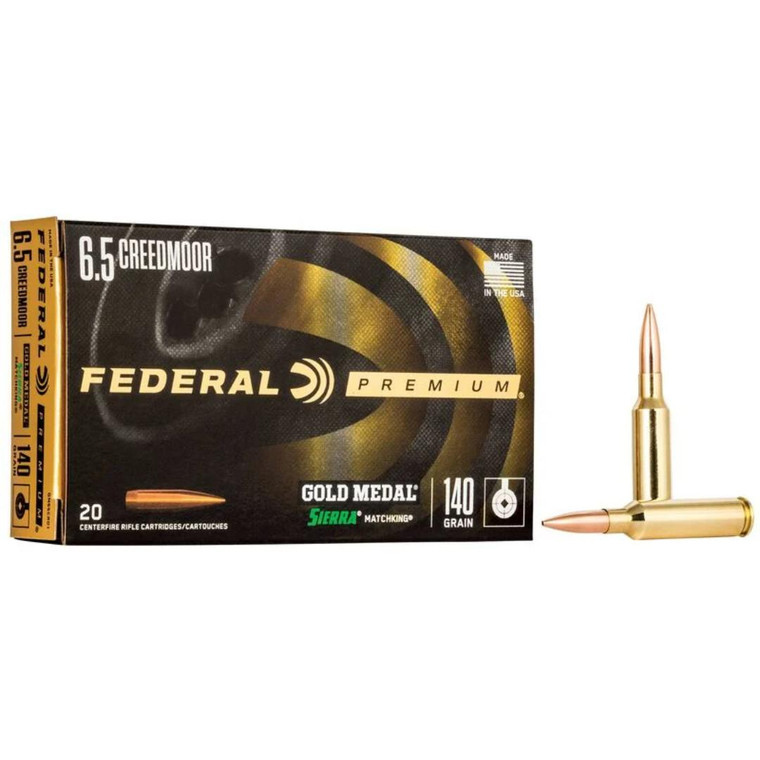 Federal Gold Medal , 6.5 Creedmoor, 140gr, Sierra Matchking Boat-Tail Hollow Point, 2675 fps