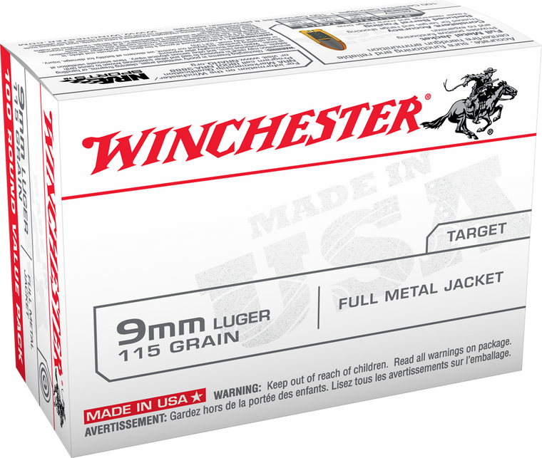 Winchester USA 9mm Luger 115gr FMJ 100pk