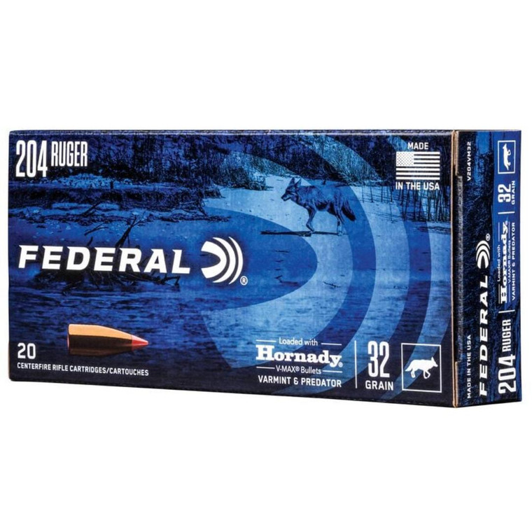Federal Varmint & Predator, 204 Ruger, 32gr, Hornady V-Max, 4100 fps