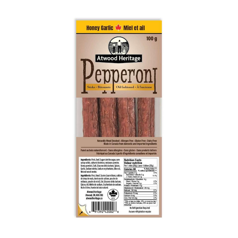 Atwood Heritage Pepperoni Snack Sticks – Honey Garlic – 4 Pack