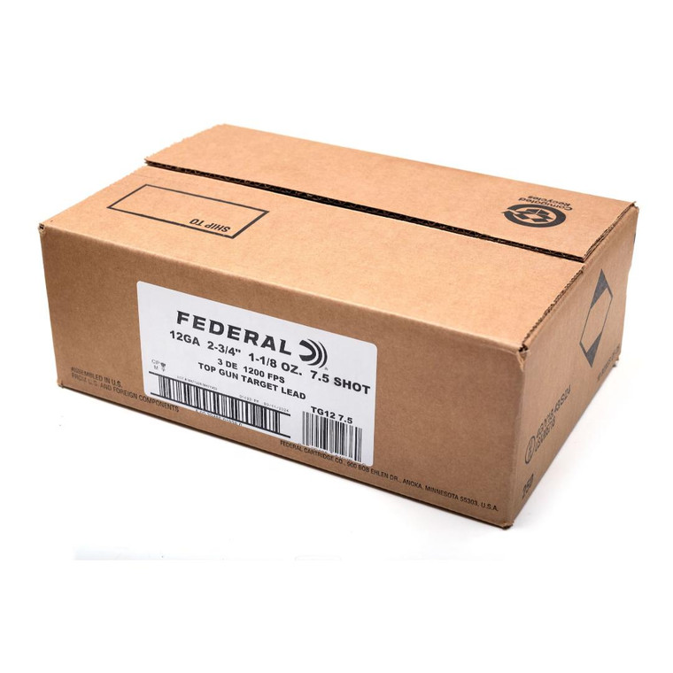 Federal Top Gun, 12 Ga, 7.5 Shot, 2-3/4", 1 1/8 oz, 1200 fps, 250 rounds