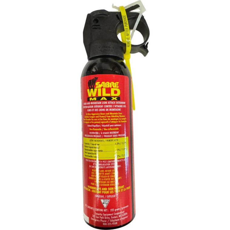 Sabre Wild MAX 225g Bear Spray 40ft spray distance, 1.2% Capsaicin