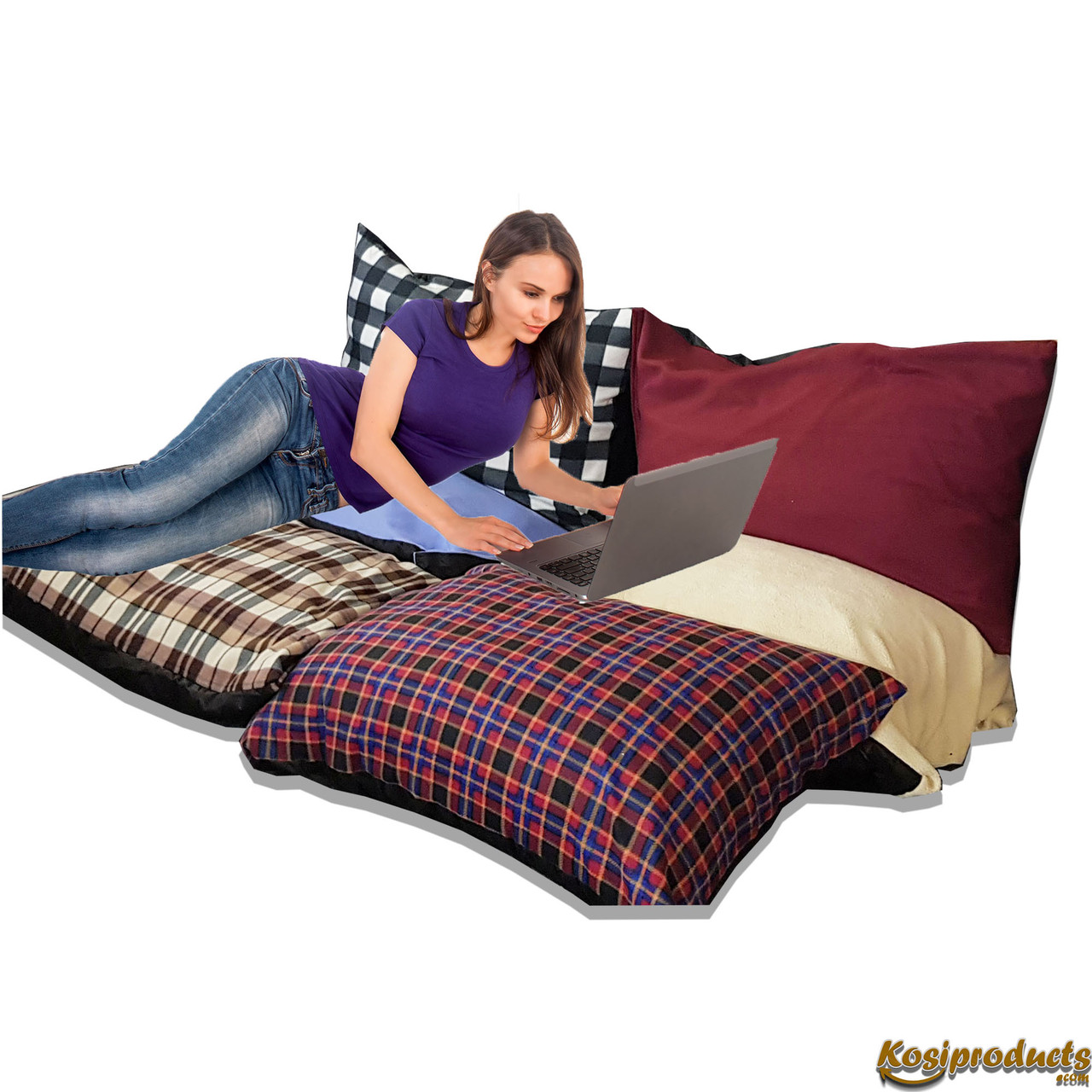 Large Floor Cushions, Floor Pillow, Removable Wine Fleece Cover-1