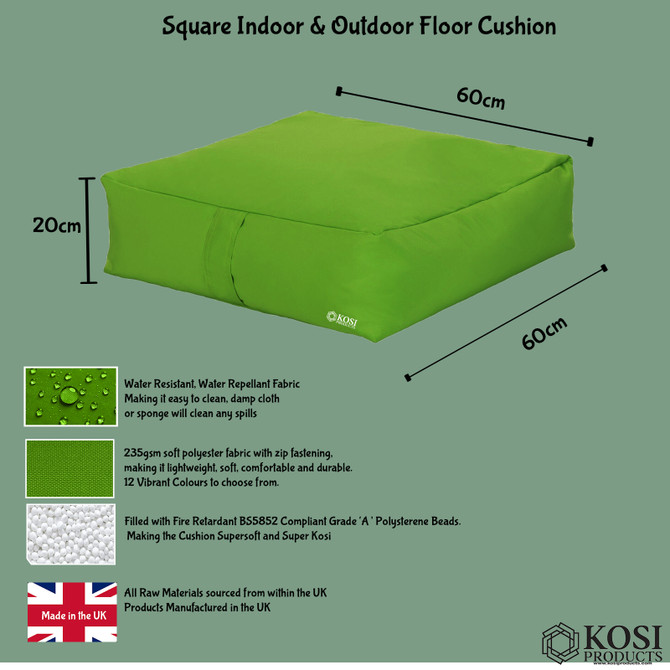 Lime Green Floor Cushion Square Pillow Beanbag Thick Outdoor Garden Chair Seat-6