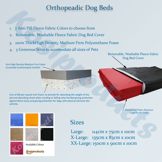 Black Non-Slip Orthopedic Waterproof Dog Bed Mattress, Fleece Fabric Cover - 3