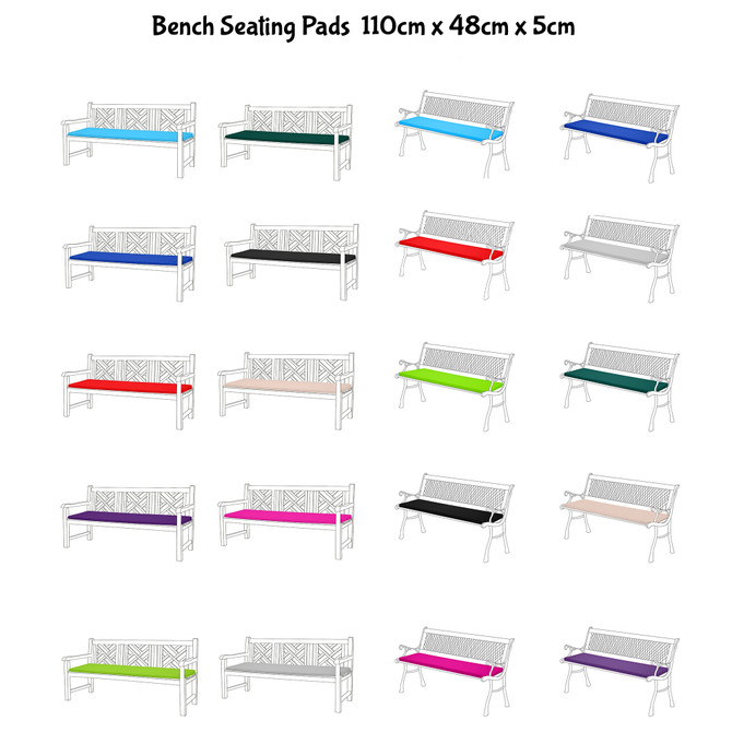 2 Seater Bench Seating Pad Cushion 110cm x 48cm x 5cm for Garden Benches