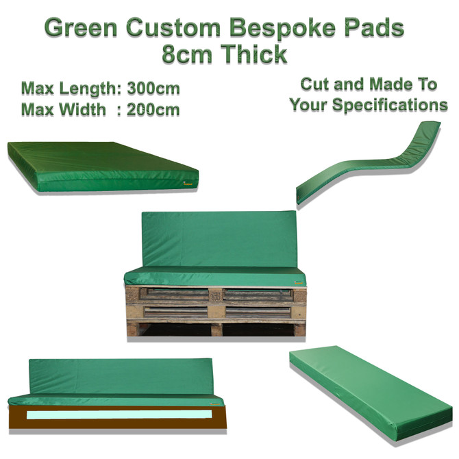 Made to Measure bespoke Crash Mats, Seating Pads Green 8cm Thick