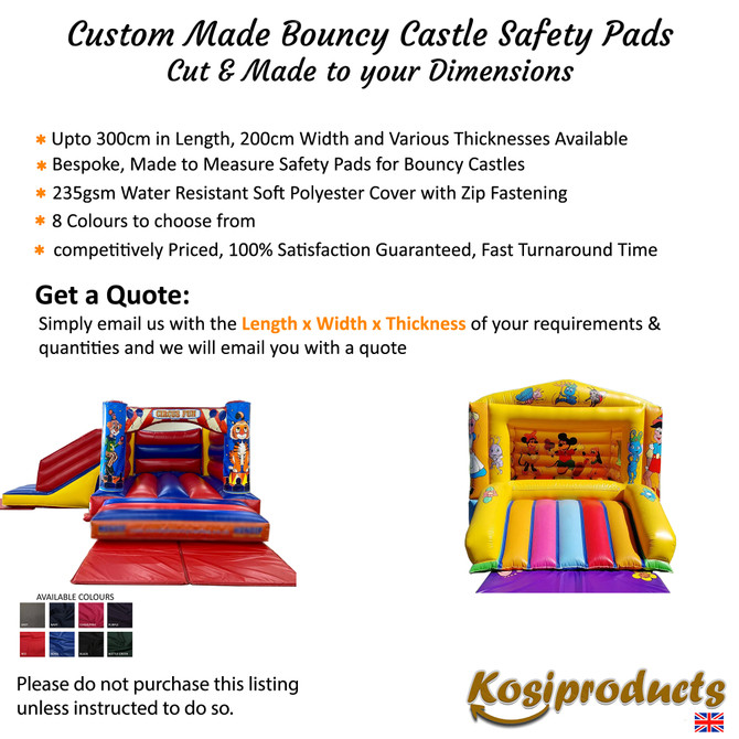 Custom Made to Measure bespoke safety Pads bouncy castles. playground schools 6cm thick