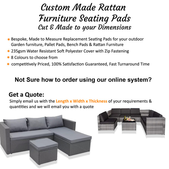 Custom Made to Measure bespoke Pads for rattan seating, wicker seats, chairs, loungers