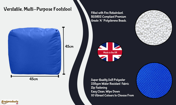 Ottoman Bean Bag Footstool Pouf Royal Blue Dimension 45x45