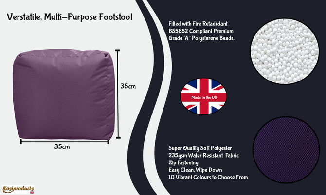 Ottoman Bean Bag Footstool Pouf Purple Dimension 35x35