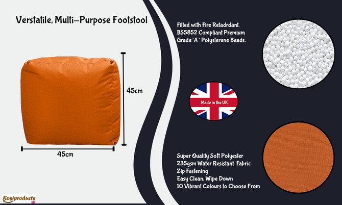 Ottoman Bean Bag Footstool Pouf Orange Dimension 45x45