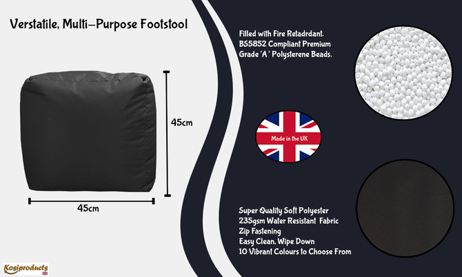 Ottoman Bean Bag Footstool Pouf Grey Dimension 45x45