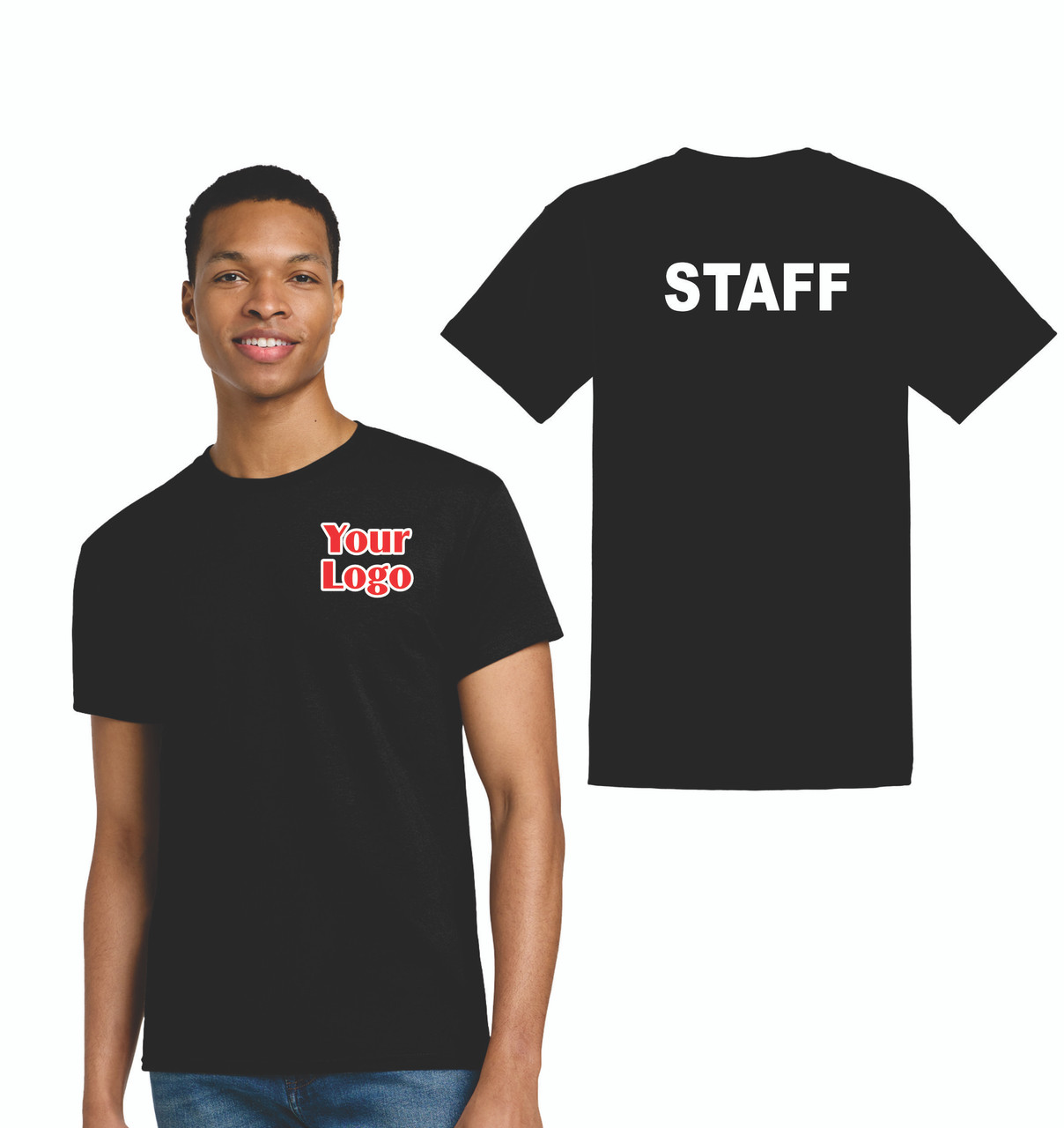 Custom Staff T-Shirts Printed Left Chest and Back, Black