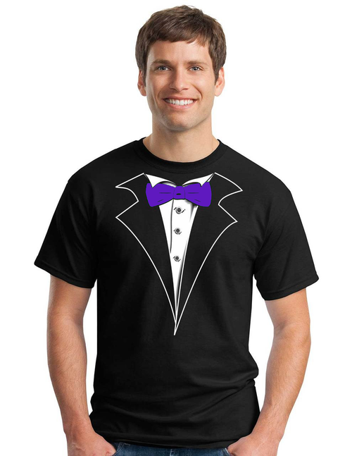 Classic Tuxedo T-Shirt in Black with purple Tie