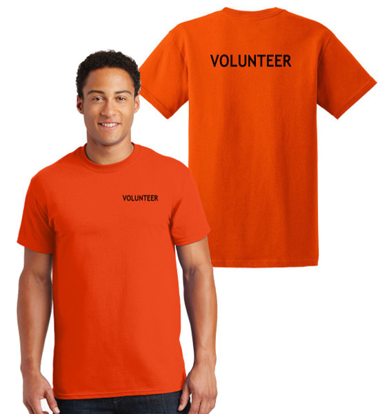 Volunteer Cotton T-Shirts Printed Left Chest and Back,Orange