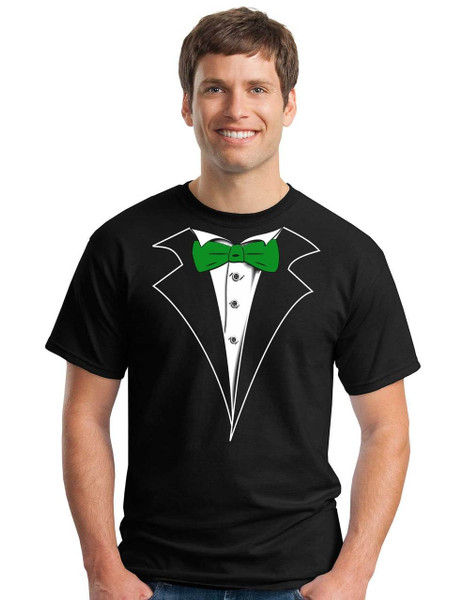 Classic Tuxedo T-Shirt in Black with Green Tie