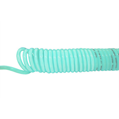 Coiled Hose, 1/4in x 20ft, Polyurethane, Clear Blue