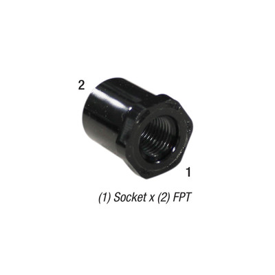 Reducer Bushing, 1/2in SLP Socket x 1/4in FPT, PVC SCH40, Black