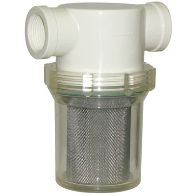 In-Line Strainer Assembly, Inlet/Outlet 1in FPT, 40 Mesh Steel Screen, Clear Nylon Bowl with Viton Gasket, RVF1616NV40C