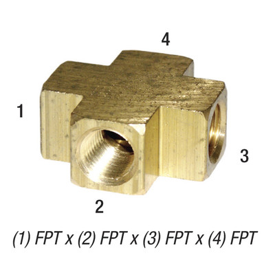 4-Way Cross, 1/4in FPT, Brass, 28-042