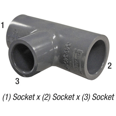 Tee, 1in SLP Socket x 1in SLP Socket x 3/4in SLP Socket, PVC SCH80, Gray