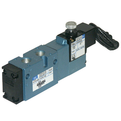 MAC Solenoid Pneumatic Valve 4-Way, 1/4in Port, 1/2in Conduit Connector, C24VAC, 811CPM-224CA152