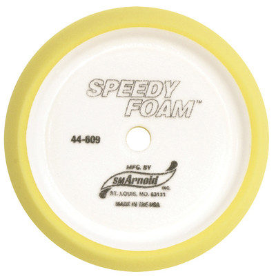 Buffing Foam Pad, 9in Dia. 50 Pores Per Inch (PPI), Curved Edge Pad, Yellow Polyester, S.M. Arnold 44-609