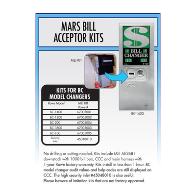 Mars Bill Acceptor Kit for BC-1400Kit Model