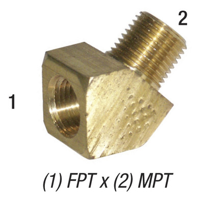 45° Elbow, 1/4in FPT x 1/4in MPT, Brass, 28-231