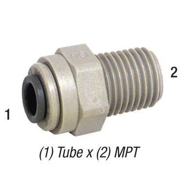 John Guest Male Connector, 1/4in Tube x 1/4in MPT, Poly, PI010822S