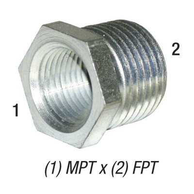 Hex Reducer Bushing, 1in MPT x 1/2in FPT, Steel Zinc Coated, 5406-16-8