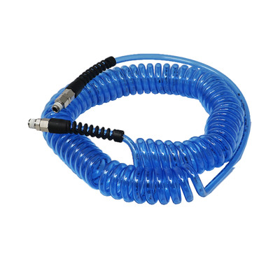 Coiled Hose, 1/4in I.D. x 30ft, Polyurethane, Clear Blue