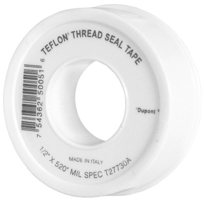 PTFE Sealant Tape, 520in L x 1/2in W, PTFE Thread Sealant, 1252