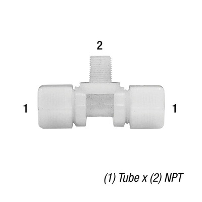 Run Tee, 3/8in Tube x 3/8in Tube x 1/4in MPT, Thermoplastic, N6MR4
