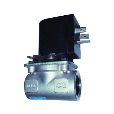 Solenoid Valve, 1/2in FPT, Normally Closed, Mini Diaphragm, 120V, Stainless Steel Body, DEMA A464PSJ-6