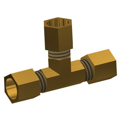 Swagelock Tee Branch, 1/2 Tube x 1/2 Tube x 1/4 FPT, Brass, 001466