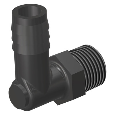 90° Barb, 1/2in x 3/8in NPT, Plastic, Black, 001903