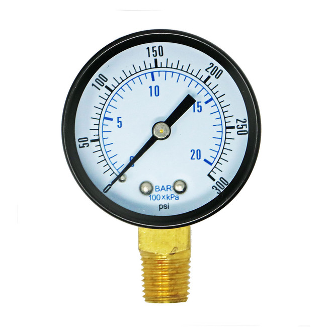 Non-Liquid Filled Pressure Gauge, 1/4in Bottom Mount, 0-300PSI, 2 Dia. Face