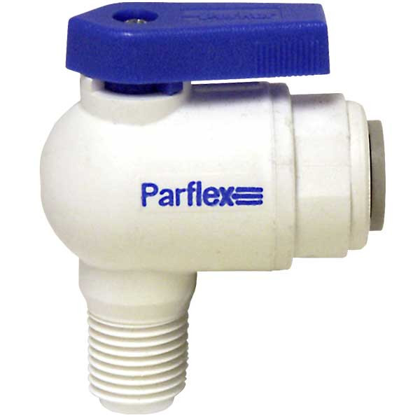 Ball Valve 90° Elbow, 3/8in Tube x 1/4in MPT, Parflex Propylene