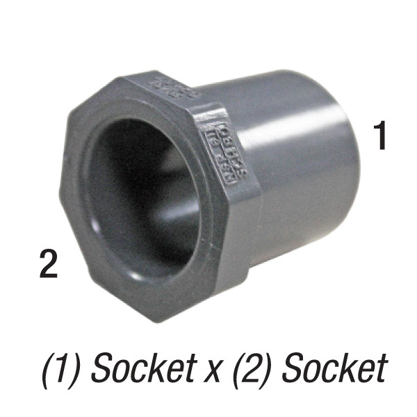 Reducer Bushing, 3/4in SLP Socket x 1/2in SLP Socket, PVC SCH80, Gray