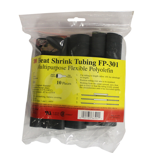 Heat Shrink for Tubing, 1in I.D. x 0.5in Dia. x 6in L, Black, Pack of 10