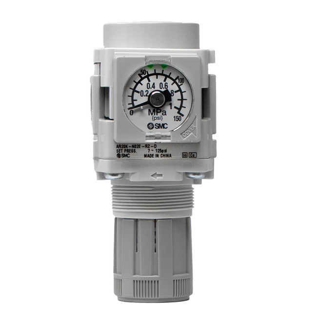 Air Regulator with Gauge, 1/4in FPT Right to Left, SMC AR20K-N02E-RZ-B