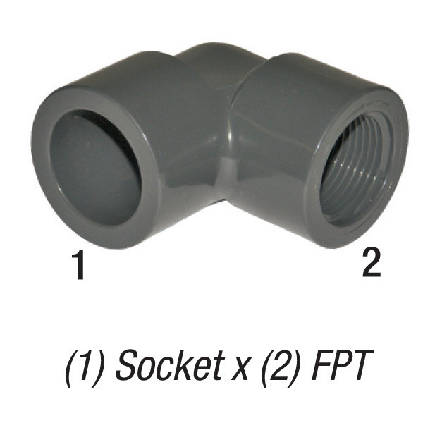 90° Elbow, 1in SLP Socket x 1in FPT, PVC SCH80, Gray
